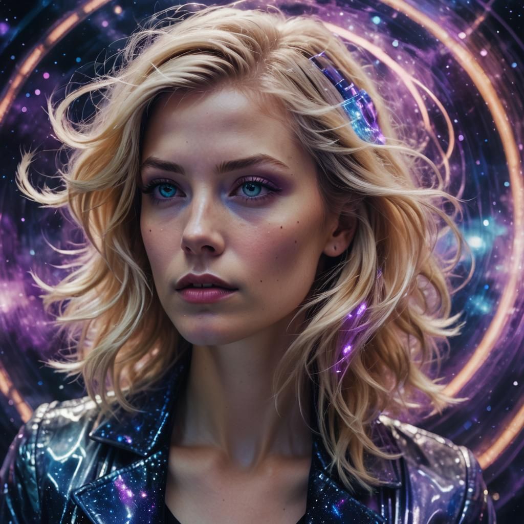 Sci-Fi Portrait with Smoking Wheel Hair, Digital Art