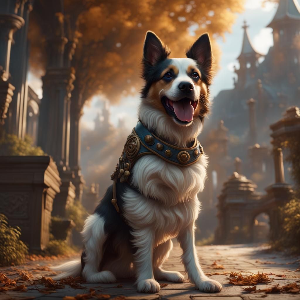Cute Dog Playing: Detailed Matte Painting