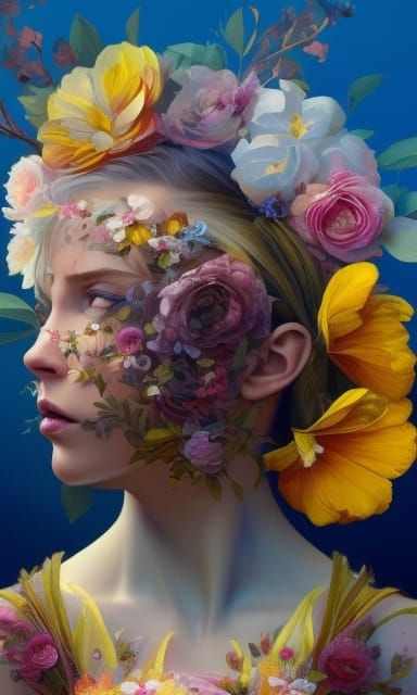 Floral Girl Portrait in Hyperdetailed Art Nouveau Style