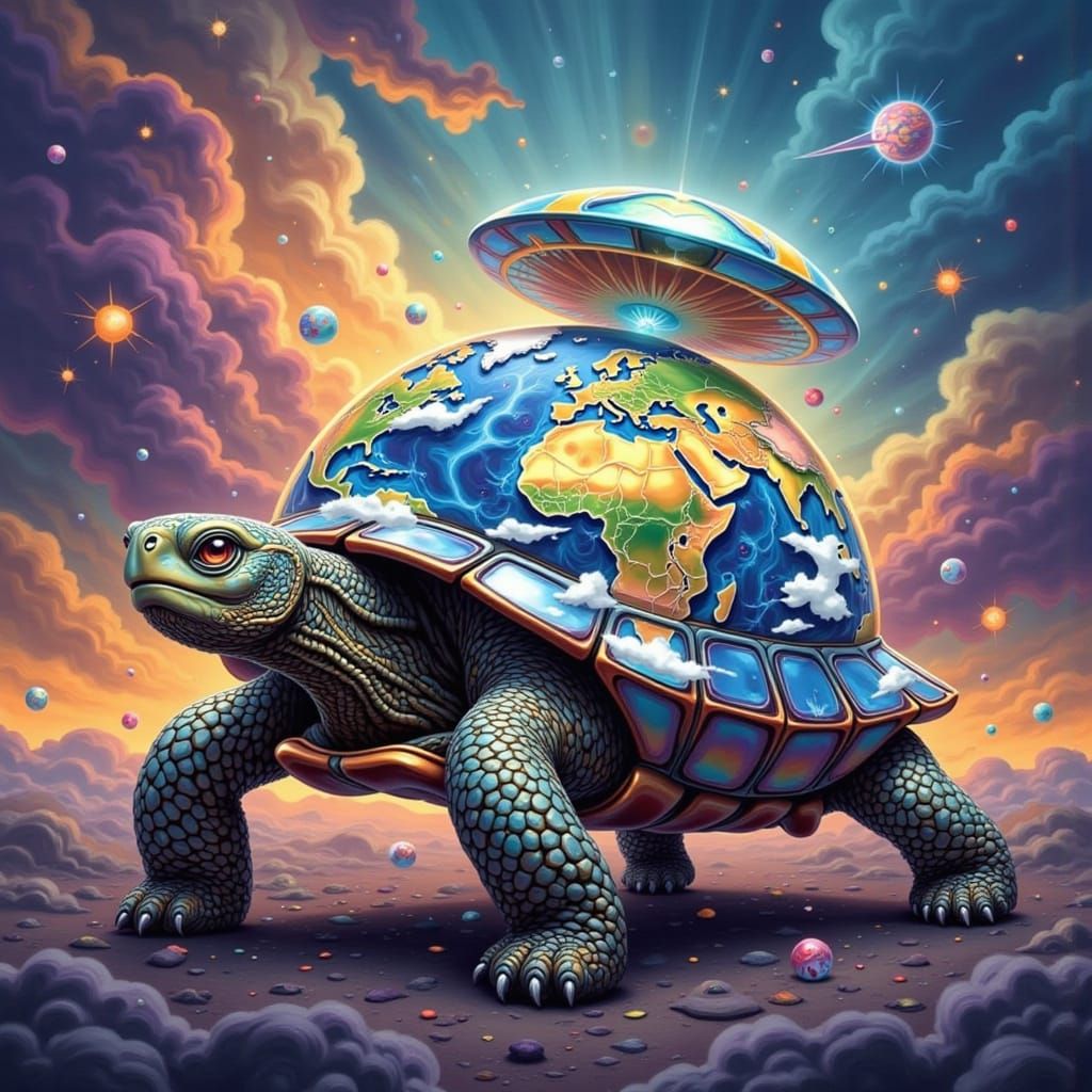Discworld Tortoise with Earth Disc on Psychedelic Shell