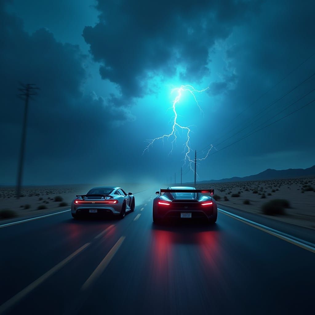 Race Cars Chase Storm in Cinematic Style