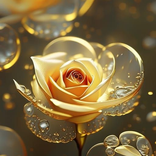 Glowing Rose with Glass Petals and Gold Filigree