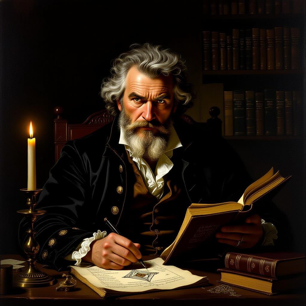 18th Century Alchemist in Secret Study, Chiaroscuro Portrait
