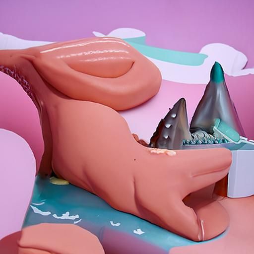 Pink Shark Castle Cake: Colourful Digital Illustration