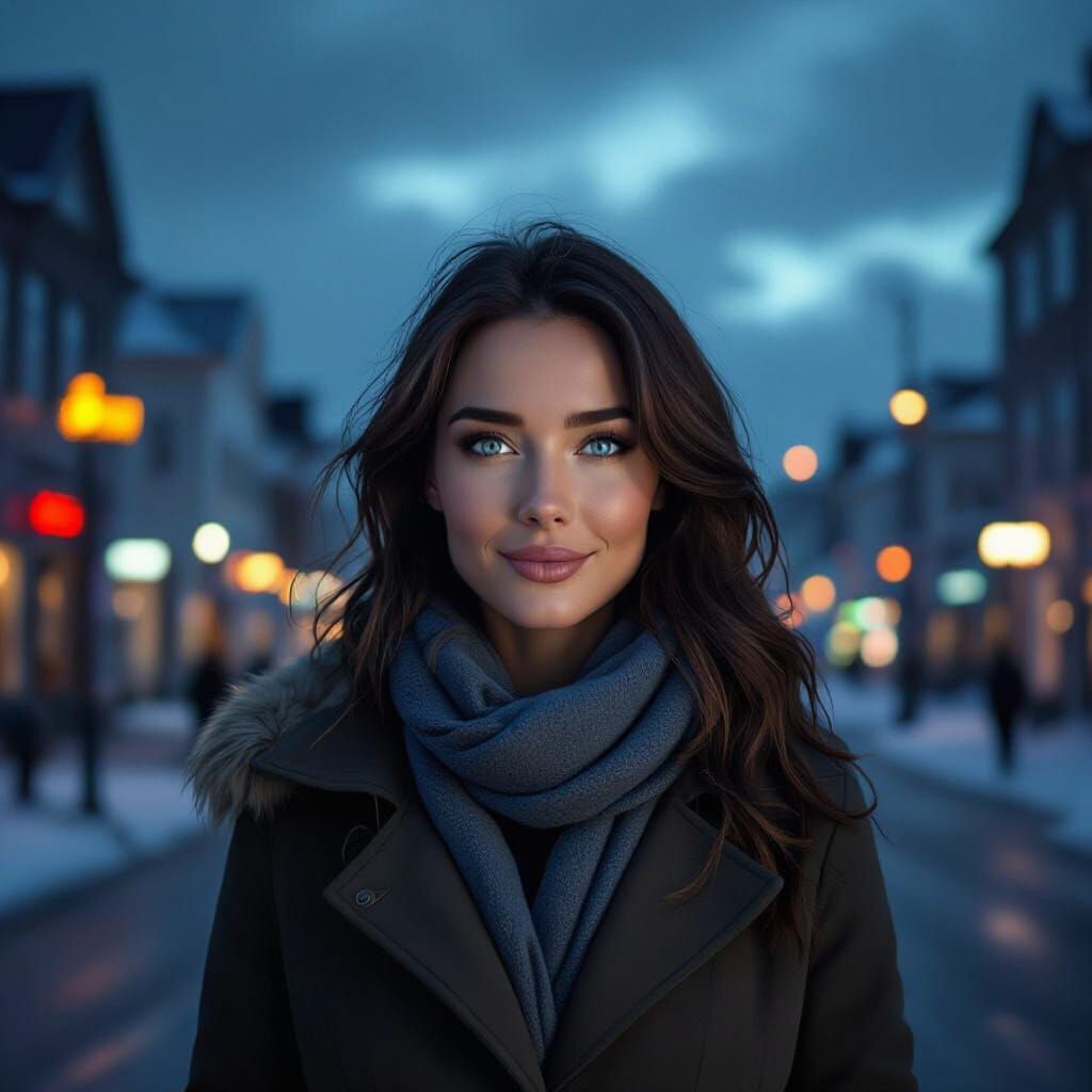Scandinavian Woman Walks Reykjavik Streets in Hyperrealistic...