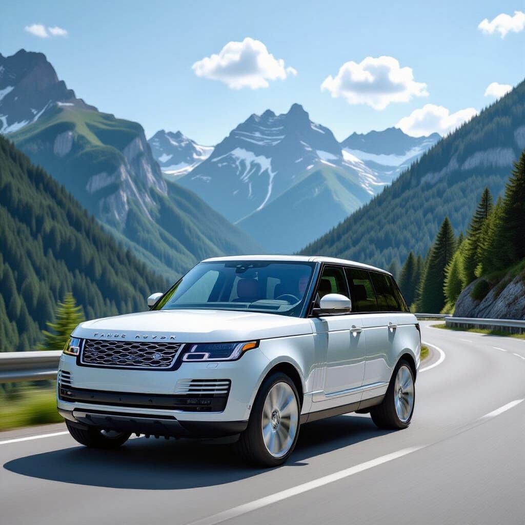 White Range Rover on Mountain Road in Cinematic Style