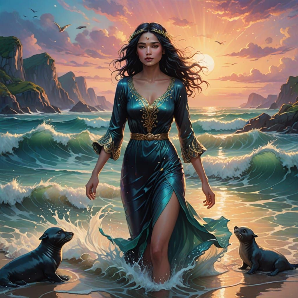 Enchanted Mermaid Emerges from the Sea in Whimsical, Dreamli...