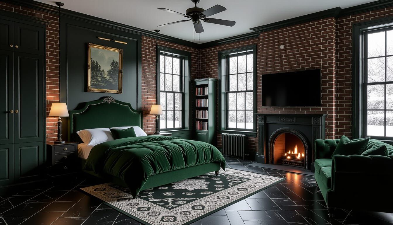 Gothic Victorian Bedroom with Snowy View