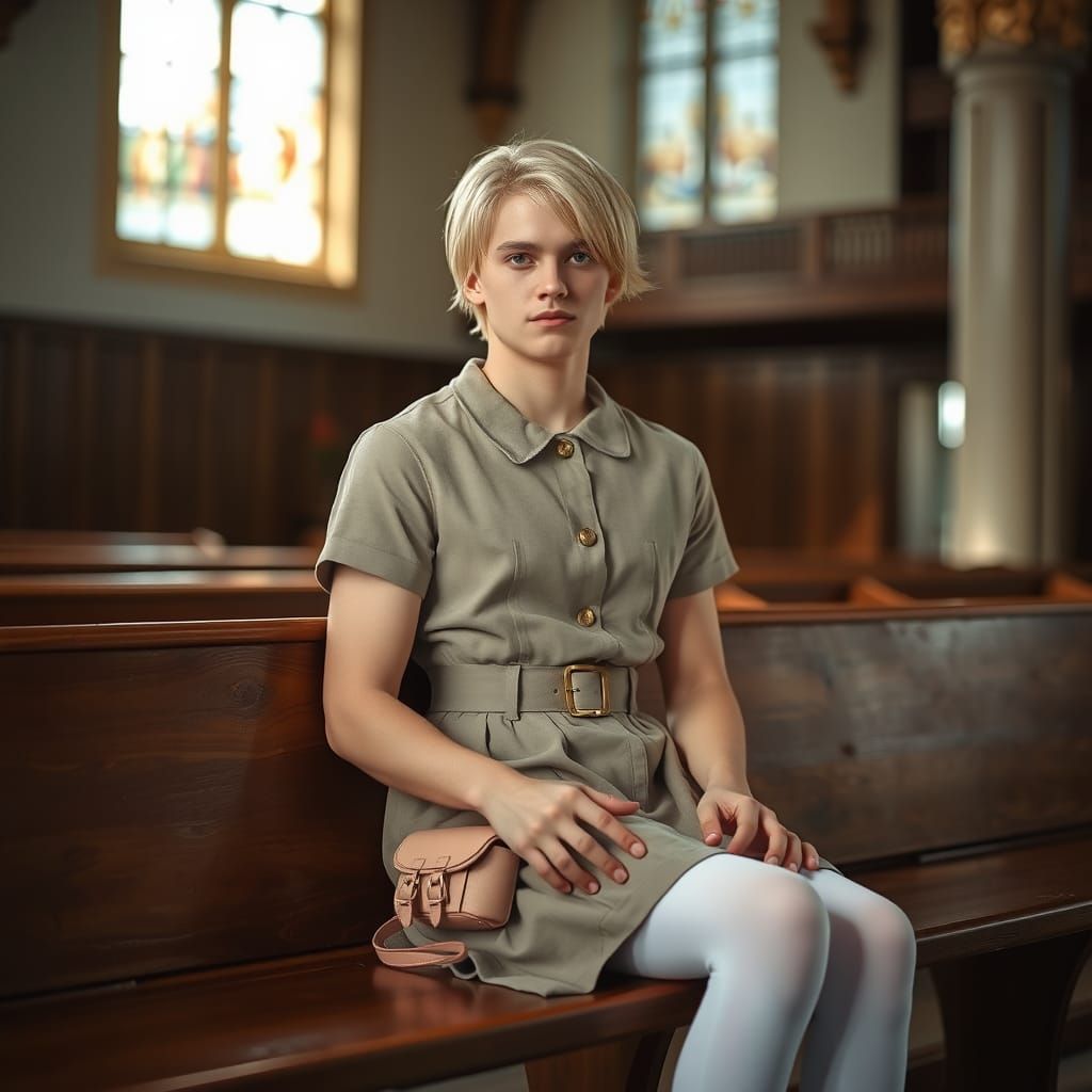 Masculine Boy in Feminine Dress in Church