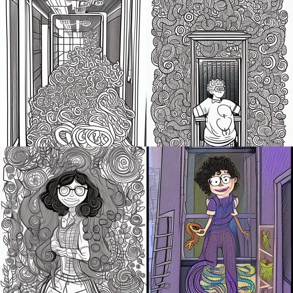 riding an elevator inside my head with squiggles and worms crawling about intricately detailed Rebecca Sugar