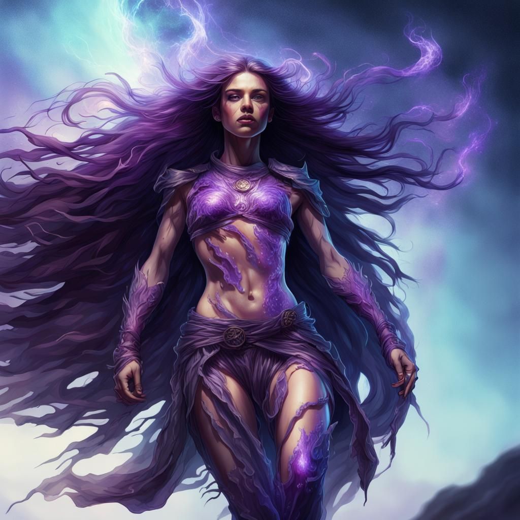 Fantasy Woman with Galaxy Hair in Moody Lighting