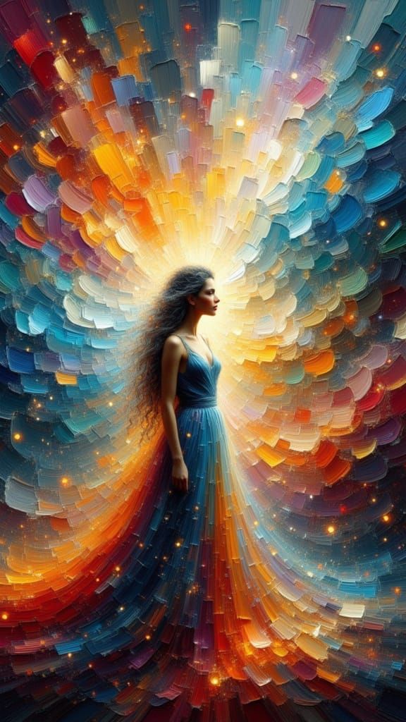 Ethereal Musician in Cosmic Void, Dreamy Impasto Style