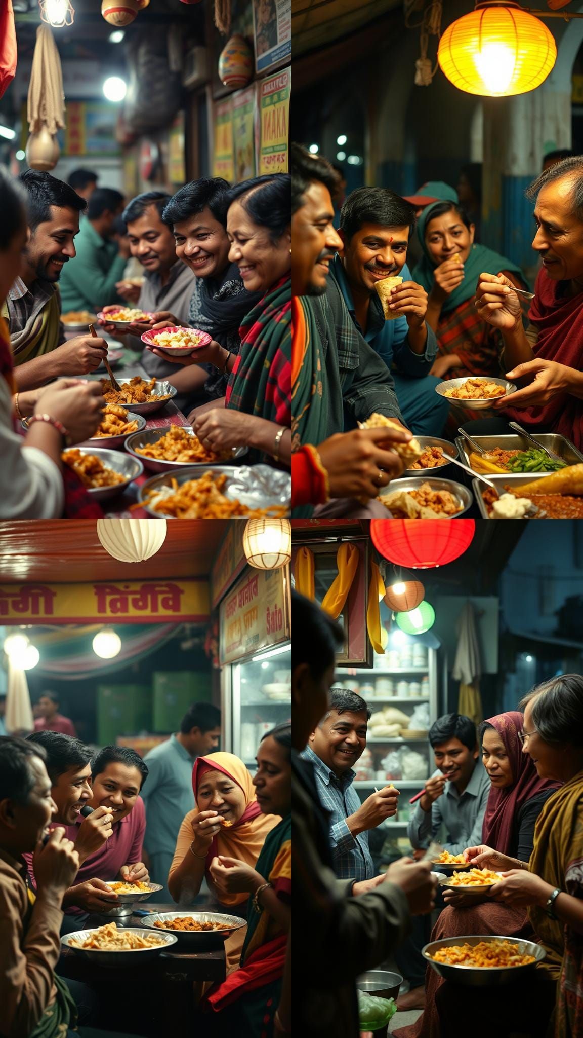 Bangladeshi Street Food: People Enjoying Fuchka and Chotpoti