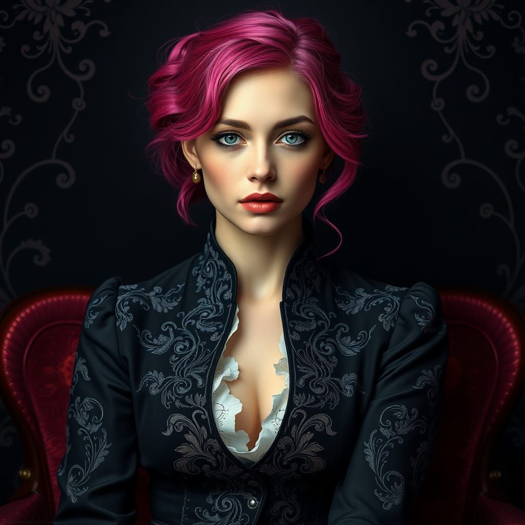 Confident Victorian Goddess in Fuchsia Hair