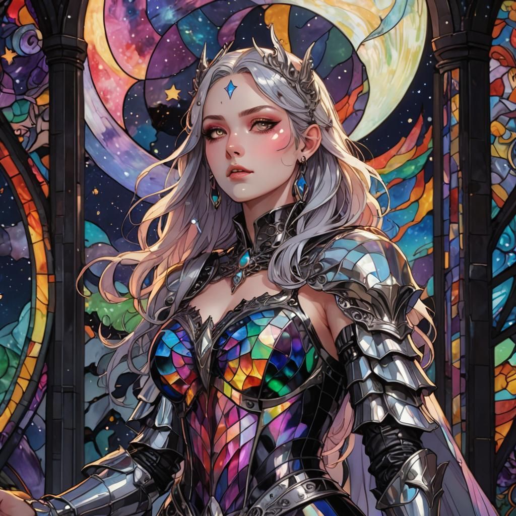 Gothic Anime Witch Queen in Stained Glass Armor