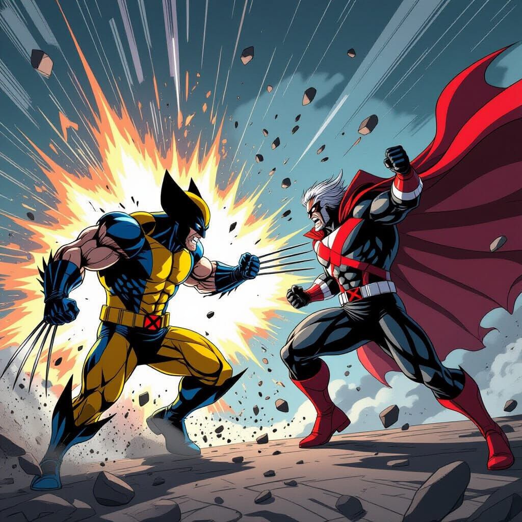 Wolverine Clashes with Magneto in Dynamic Anime Battle