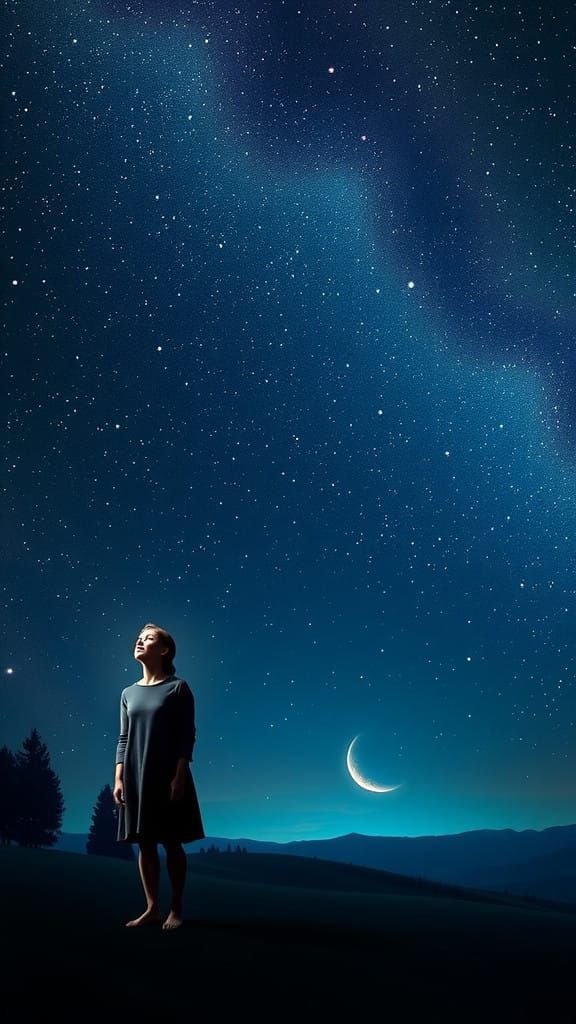 Serene Nighttime Landscape with Lone Figure