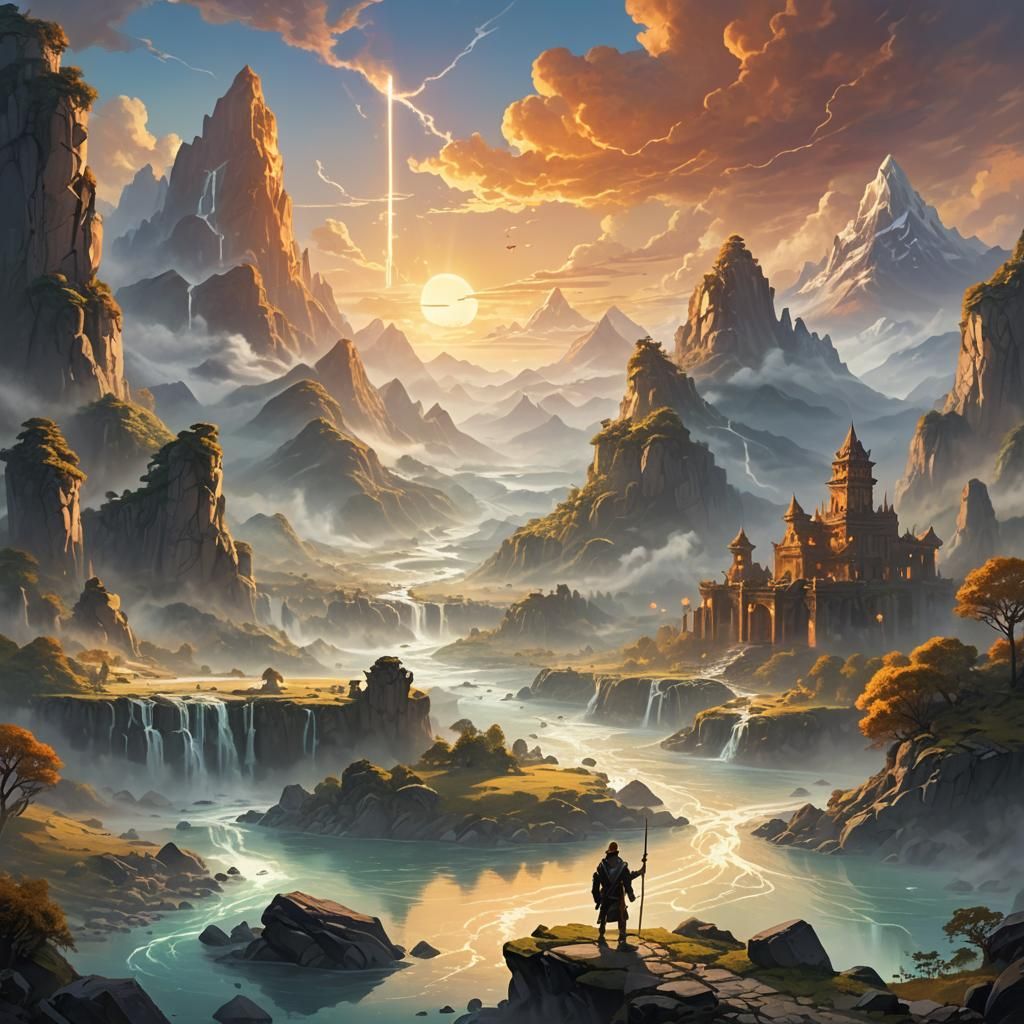 Traveler in a Floating Mountain Landscape