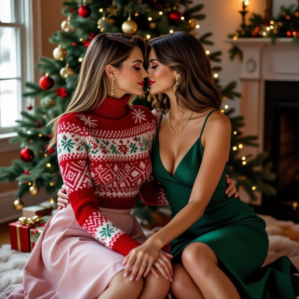 Intimate Christmas Kiss in Sensual Painting Style