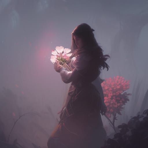 Beautiful Blooming Flower in Dark Fantasy Style