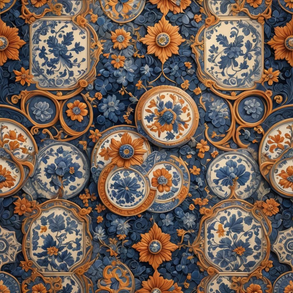 Azulejo-Inspired Mosaic Pattern in Digital Matte Painting