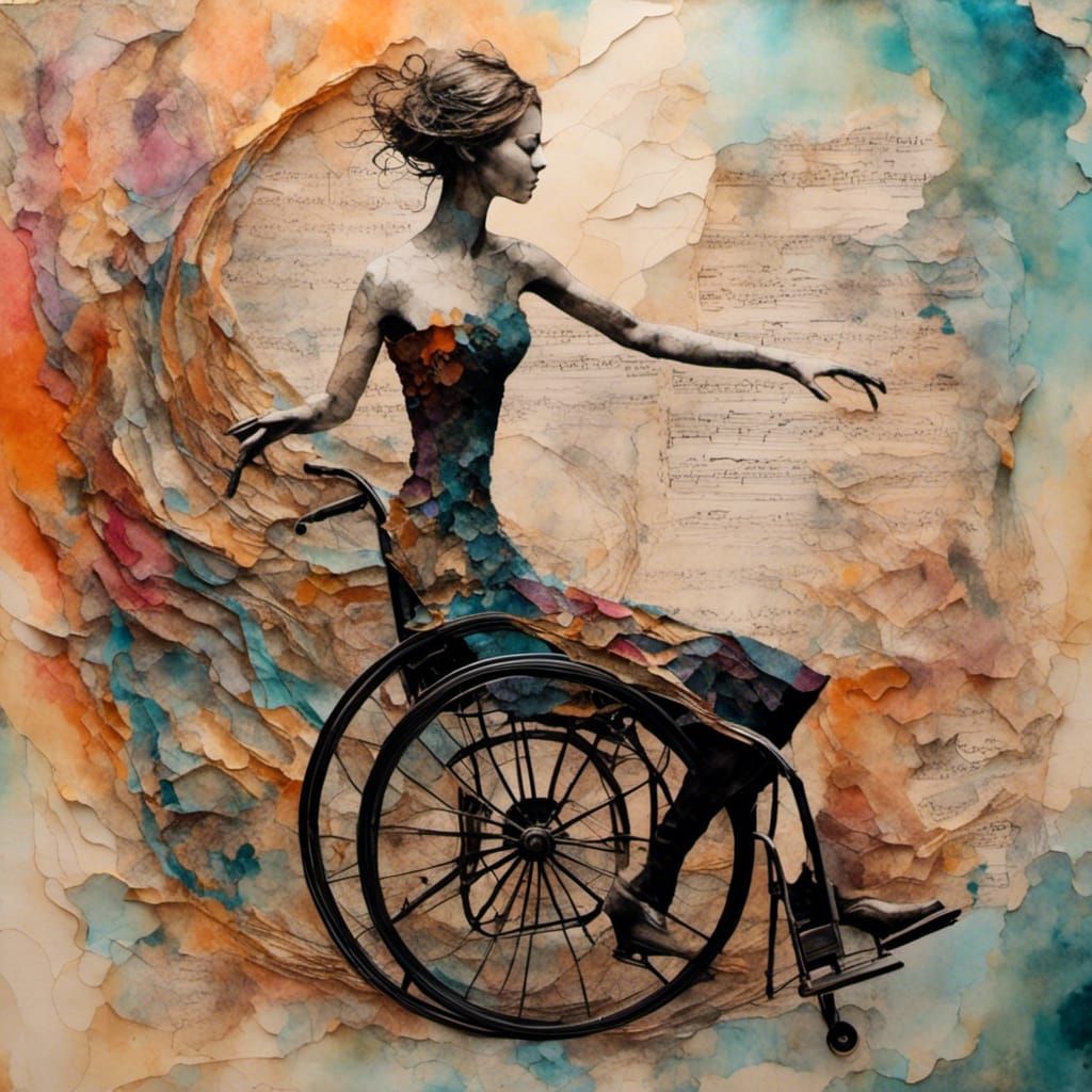 Wheelchair Dancer Collage Masterpiece in Whimsical Paper Art...