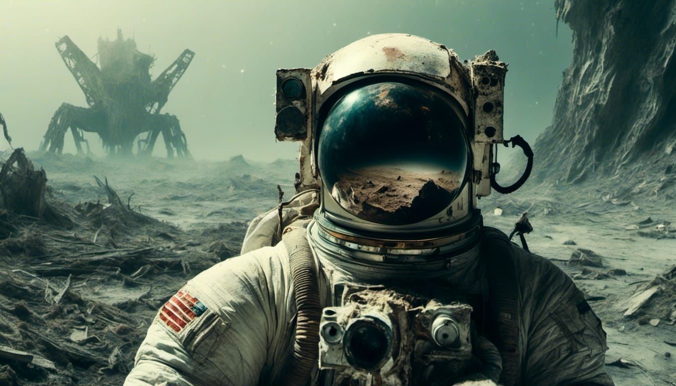 Macabre Astronaut with Skeletal Skull