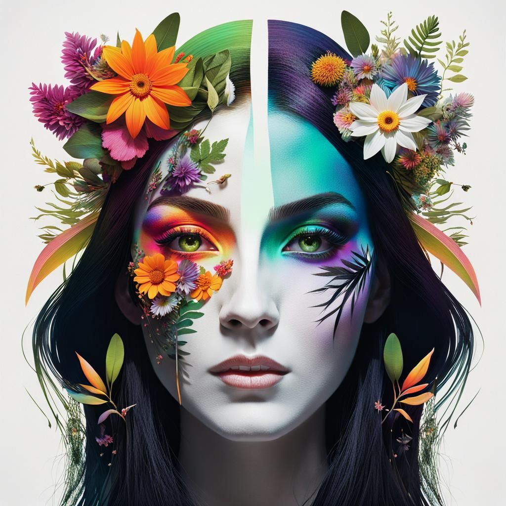 Glitch Art Witch Face with Contrasting Elements