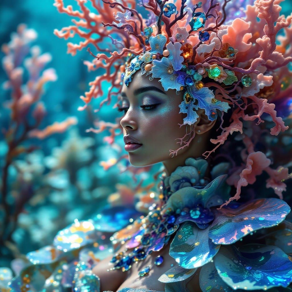 Oceanic Goddess in Kelp Gown, Hyper-Real Portrait