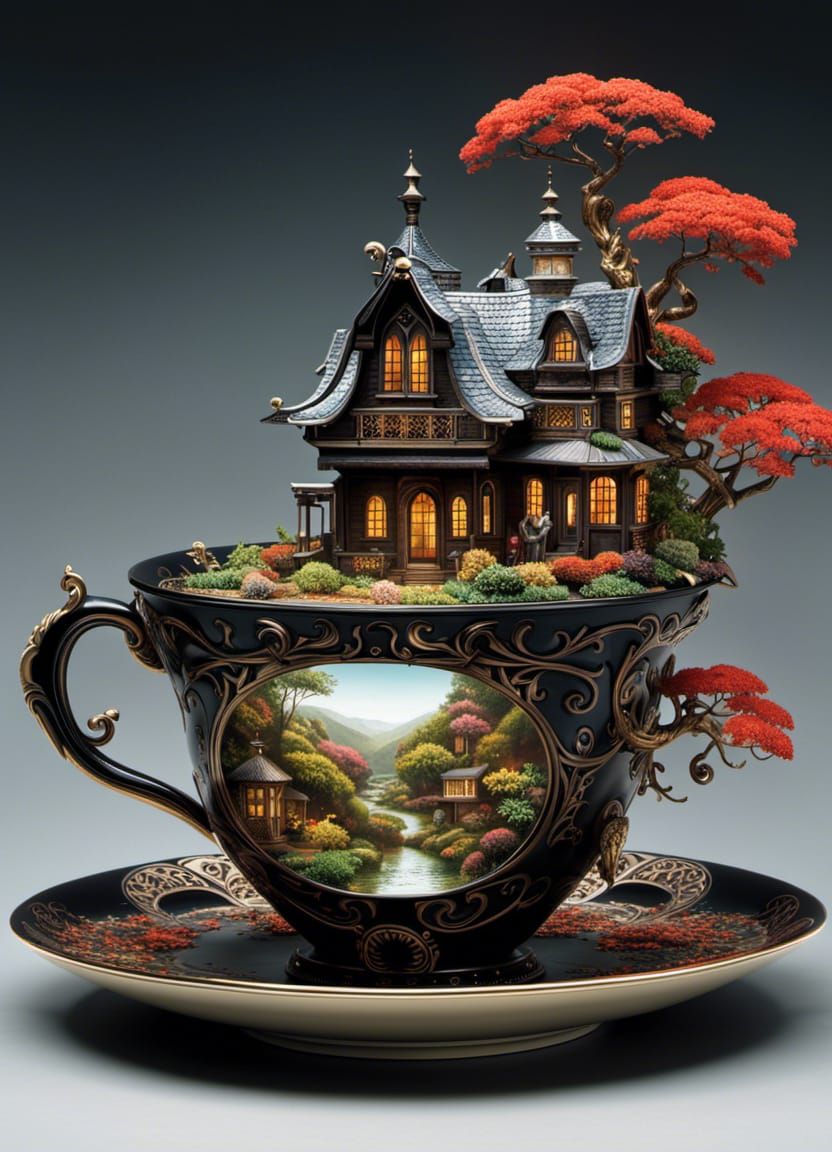 Whimsical Vine Teacup House: Digital Matte Painting