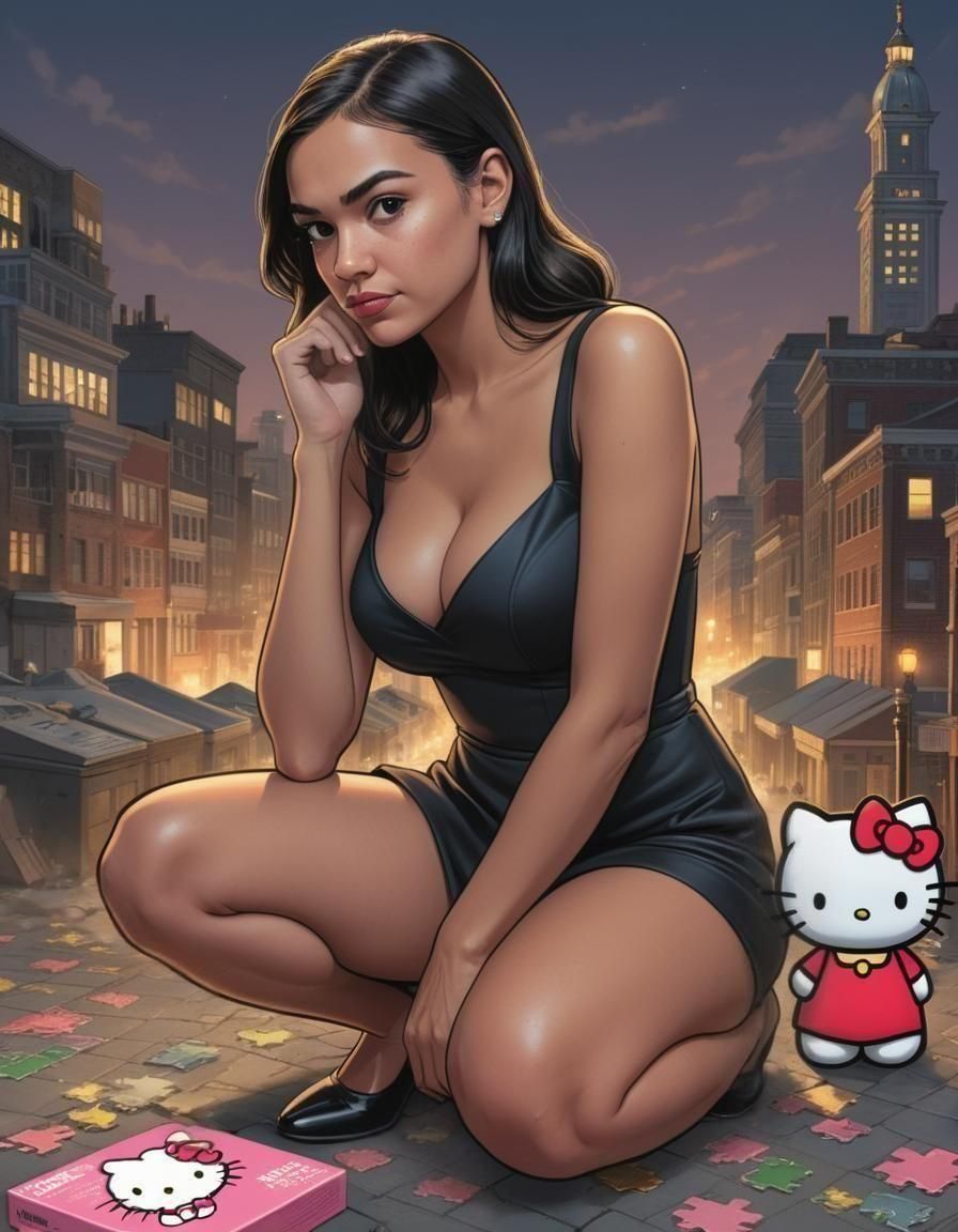 Woman Solving Puzzle, Comic Book Art Style