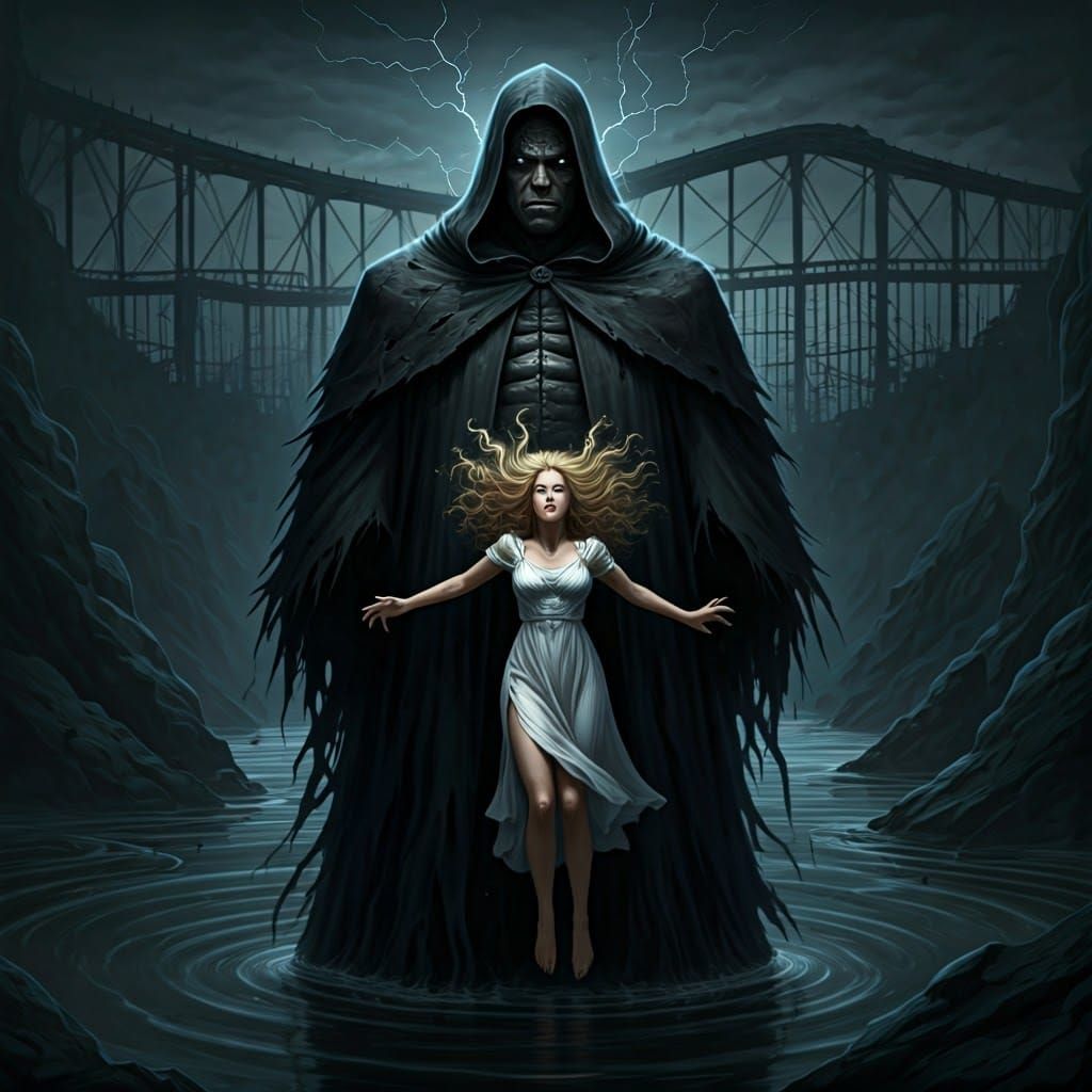 Dark Figure Dominates Stormy Landscape in Cyberpunk Aestheti...