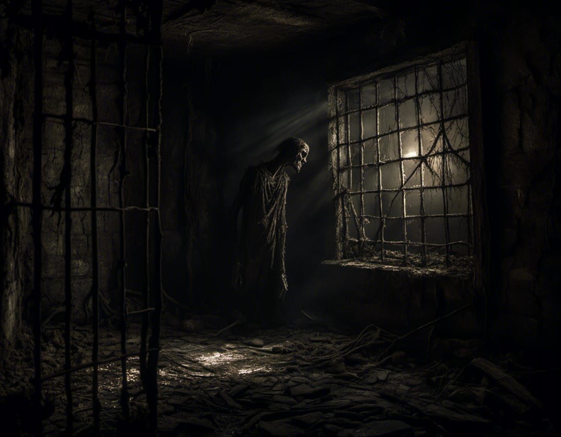 Dark Dungeon Scene with Light and Shadow