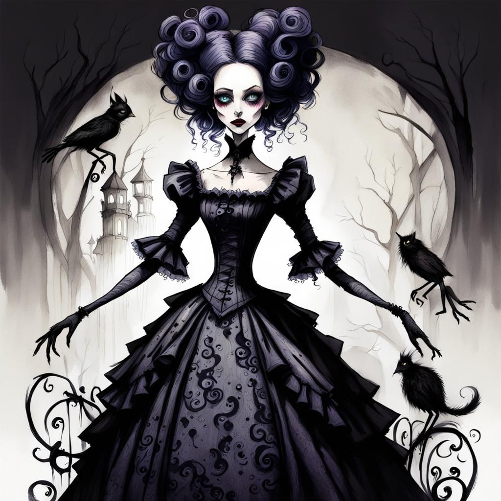 Gothic Dollyzoo Character in Tim Burton Style
