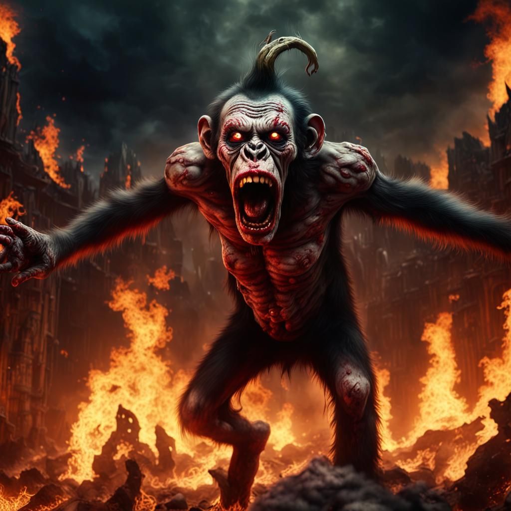 Zombie Monkey Monster Clowns in Burning Underworld