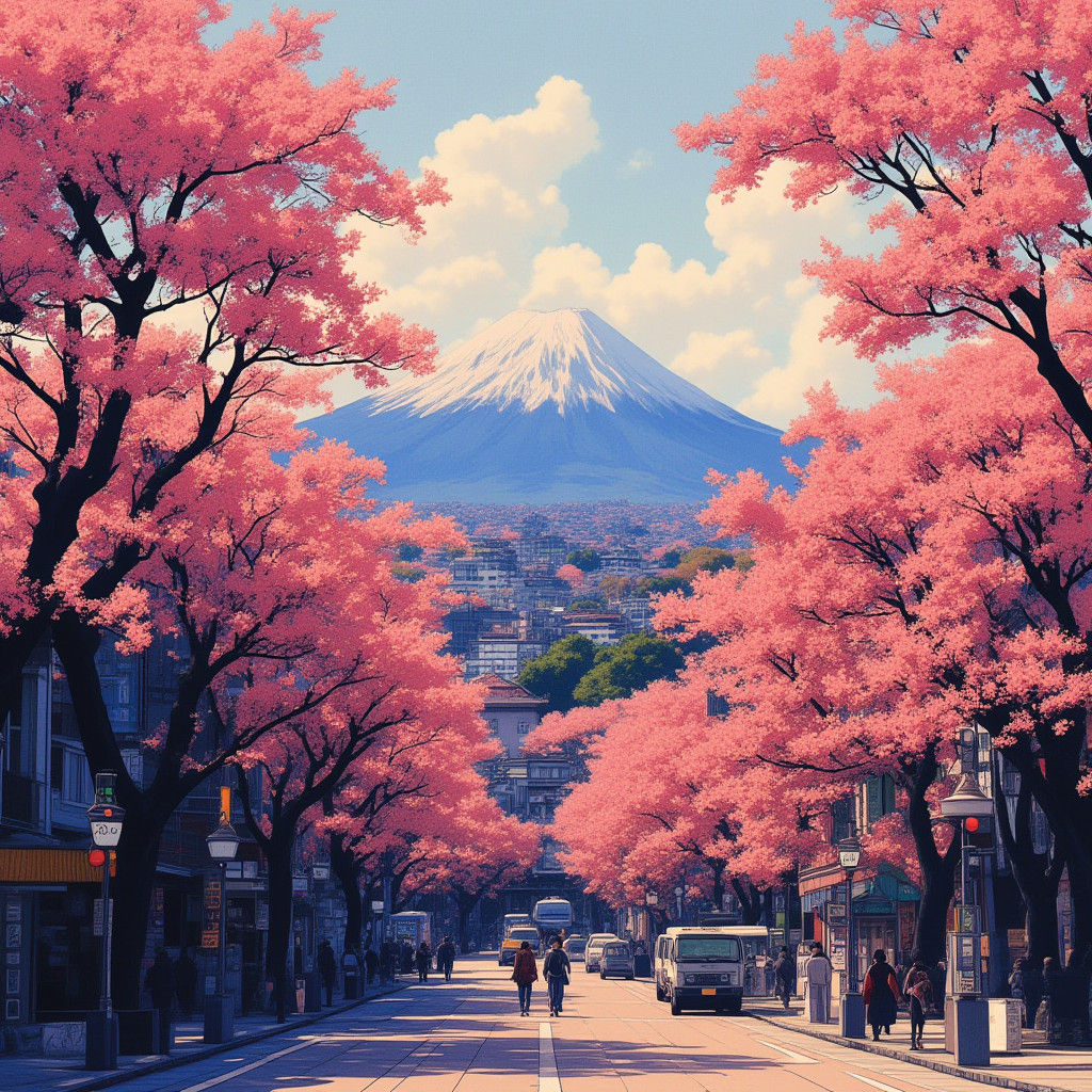 Tokyo Cherry Blossoms: A Ukiyo-e Impression