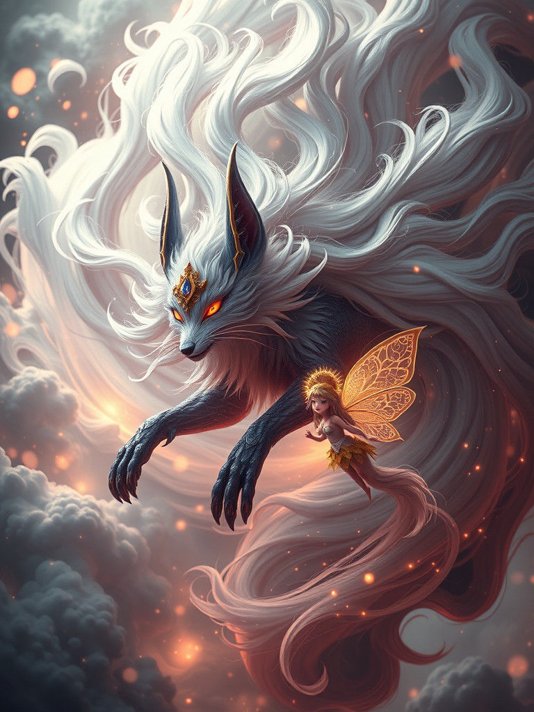 Fox Demon and Fairy in Electric Dreamscape