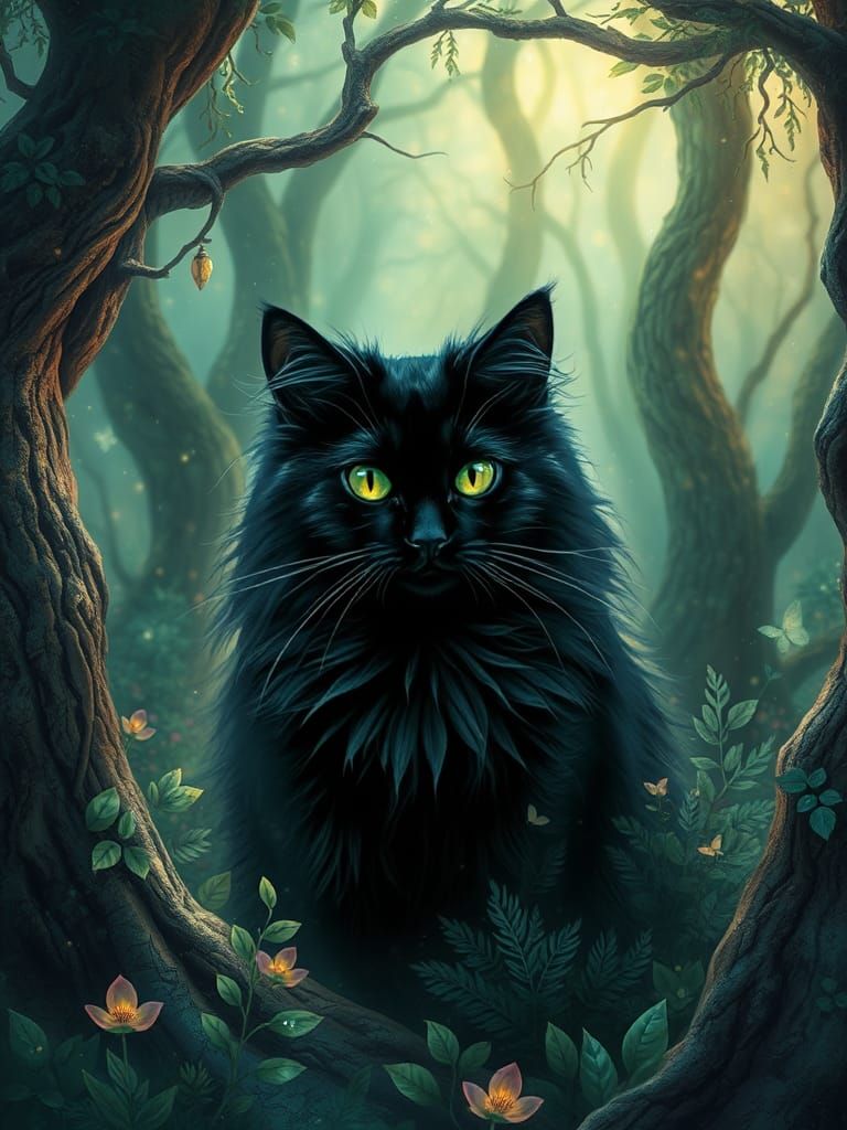 Mystical Cat Amidst Enchanted Foliage