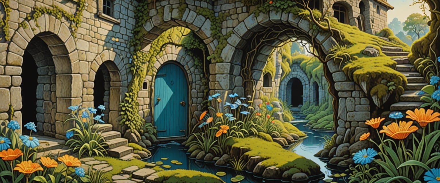 Goblin in Swamp Passageways: Watercolor Gouache Art