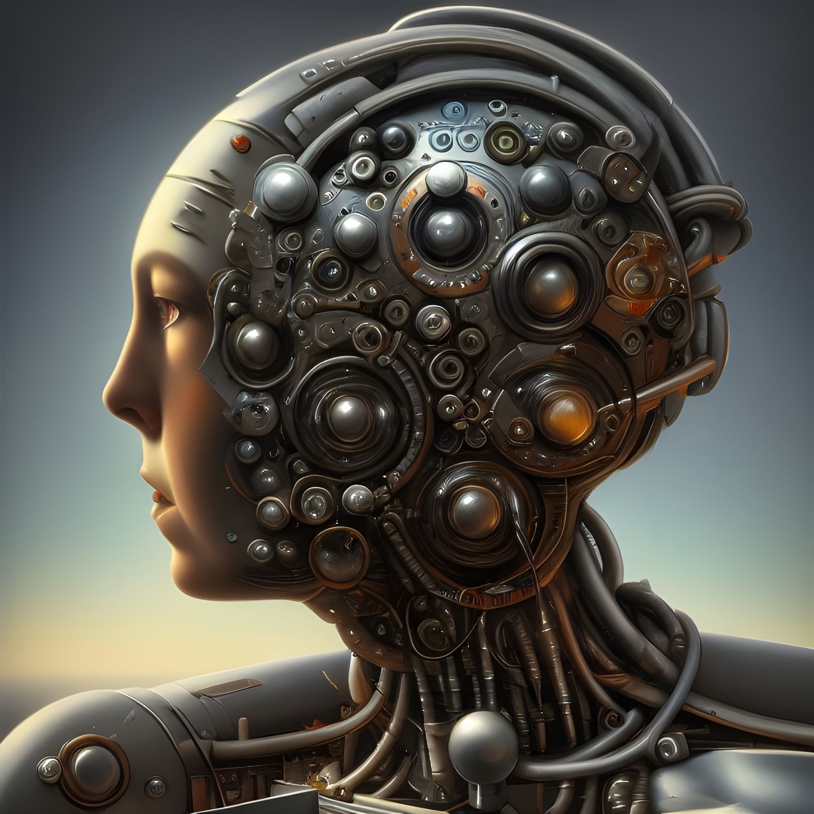 Analog Cyborg Portrait in Surreal Style