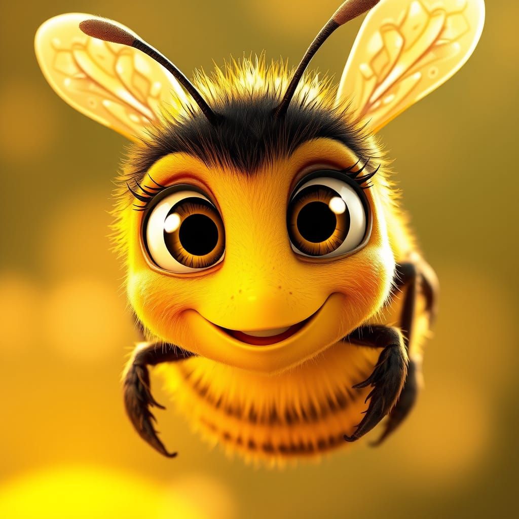 Warm, Whimsical Cartoon Bee in Pixar Style