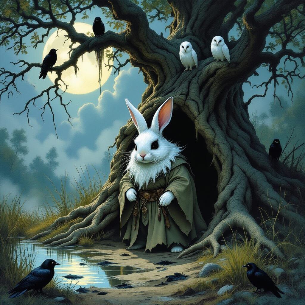 Wise Rabbit in Fantasy Forest Art