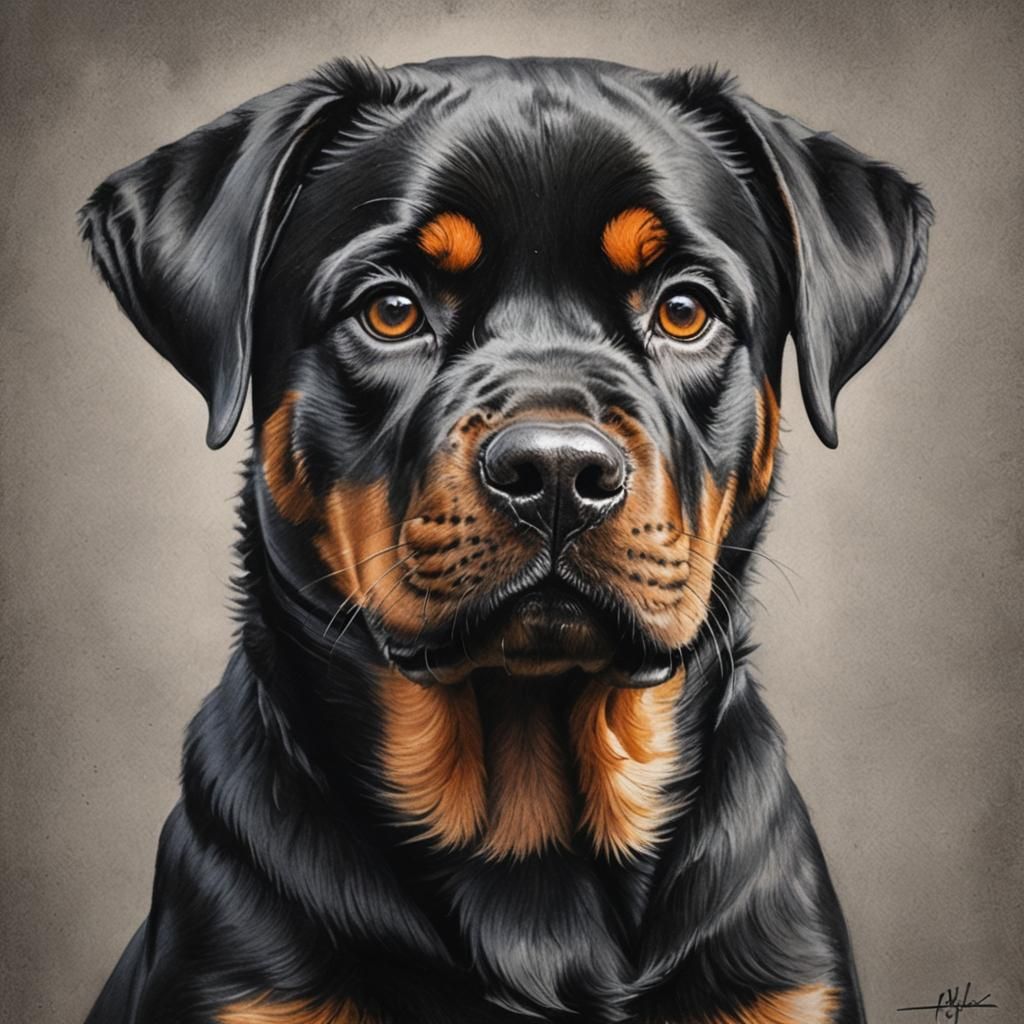a pencil drawing of a Rottweiler puppiy