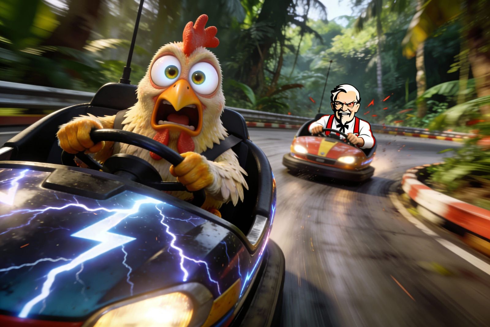 High-Speed Bumper Car Chase With Terrified Chicken