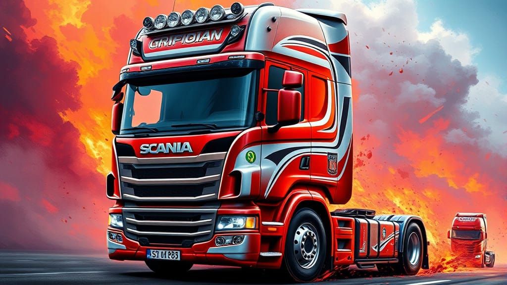 Scania Griffioen Sticker in Hyperrealistic Concept Art Style