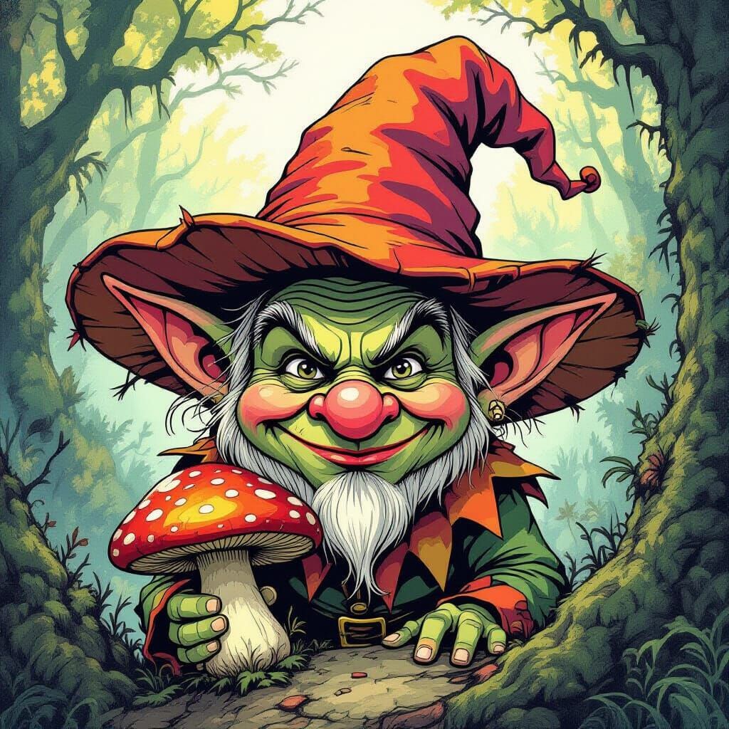 Mischievous Goblin Portrait in Enchanted Forest