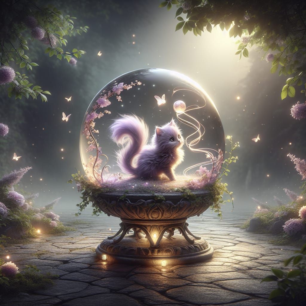 Magical Kitten in Crystal Ball Garden