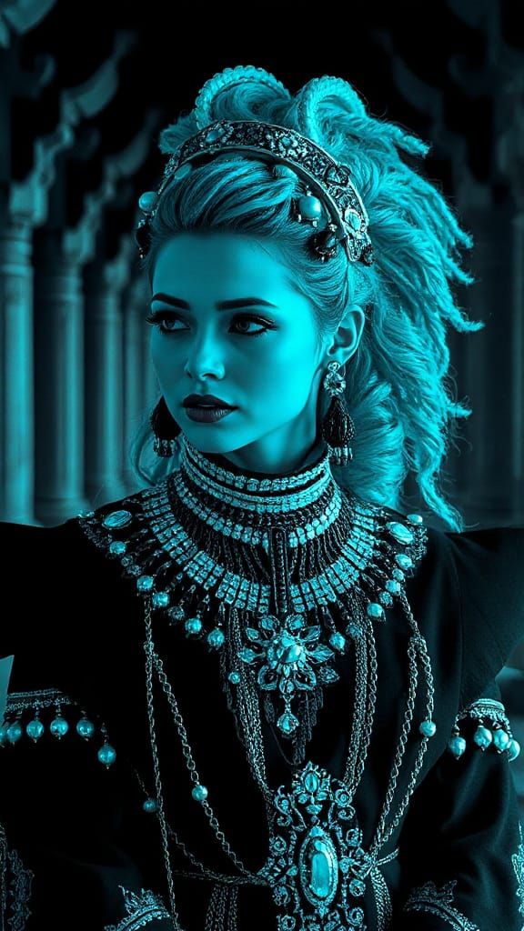 Turquoise Aura Lady in Art Nouveau Anime Style