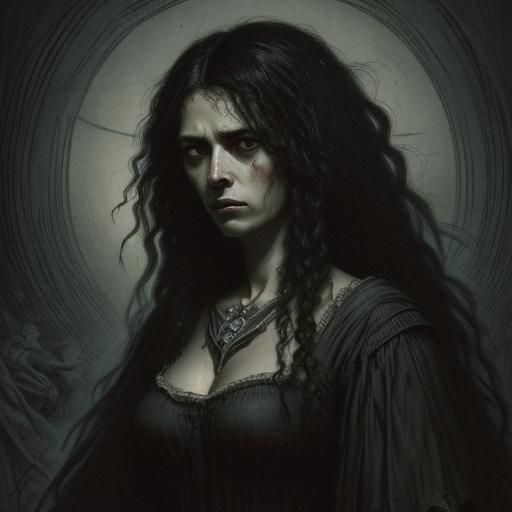 Dramatic Portrait of Woman in Engraving Style