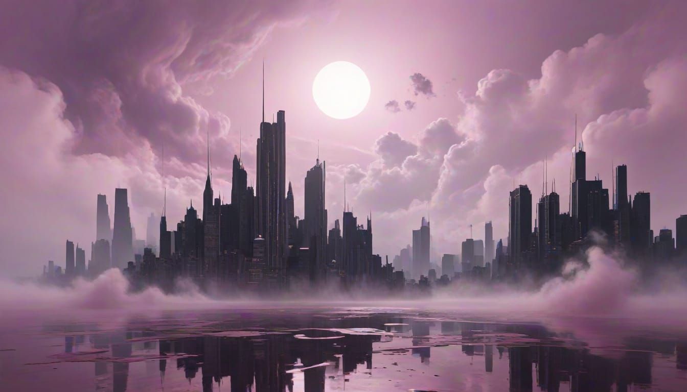 Ethereal Abstract Cityscape in Wild Mauve Tones
